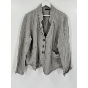Grizas Button Up Womens Large Gray Silk Linen Lagenlook Pockets Lightweight Top